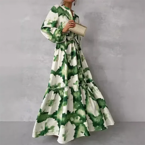 Tie-Dye Tiered Maxi Dress | Long Sleeve & Self-Tie Waist | Lightweight Boho Silhouette