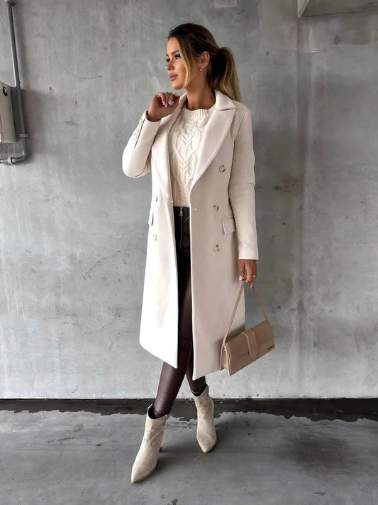 Double-Breasted Long Coat | Tailored Fit | Classic Wool Blend | Timeless Elegance
