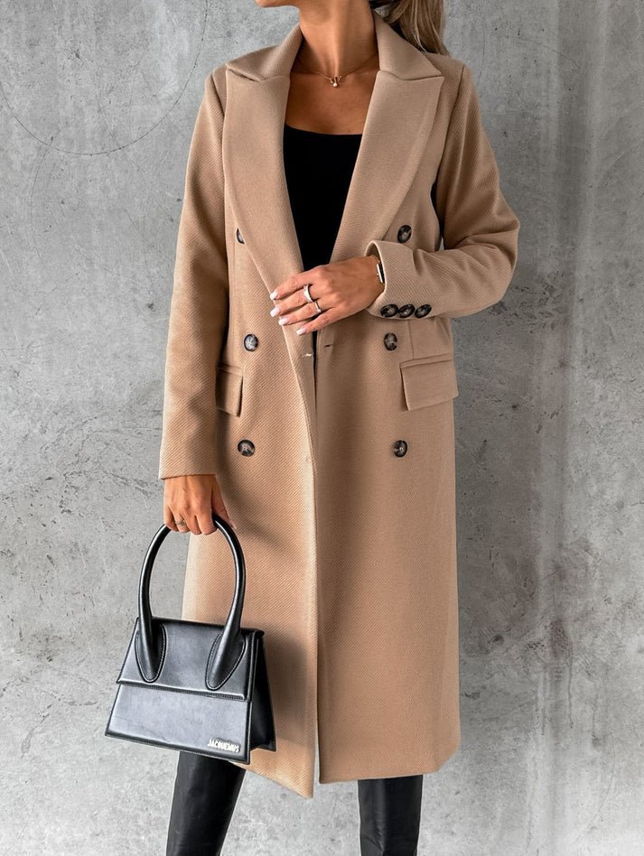 Double-Breasted Long Coat | Tailored Fit | Classic Wool Blend | Timeless Elegance