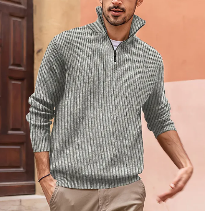 Ribbed Quarter-Zip Pullover | Textured Knit Sweater for Transitional Weather