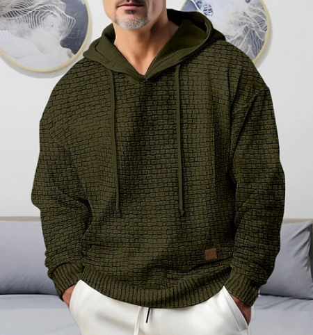 Men’s Lightweight Hooded Pullover | Textured Knit Hoodie | Casual Layering Top