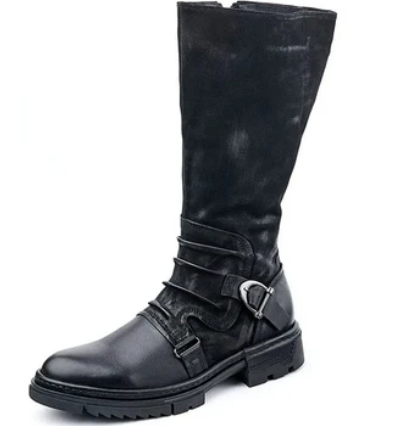 Men’s Tall Leather Boots | Two-Tone Riding Style with Buckle Detail | Zip-Up Winter Footwear