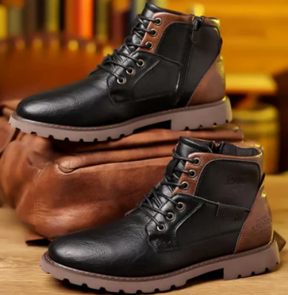 Men’s Leather Lace-Up Boots | Ankle Height | Rugged Sole Outdoor Grip
