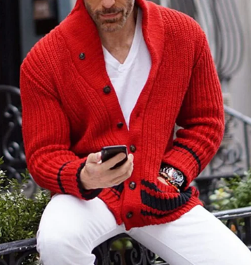 Men’s Chunky Knit Shawl Cardigan | Ribbed Texture | Button-Up Midweight Layer