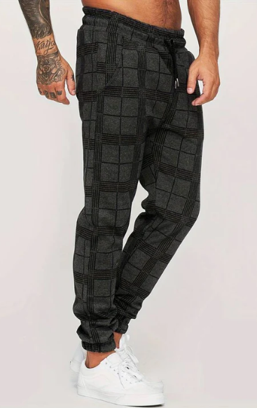 Men’s Plaid Jogger Pants | Drawstring Waist | Slim Fit Tapered Trousers