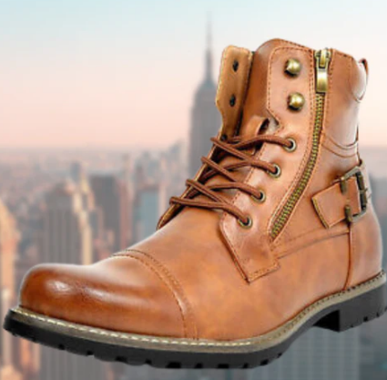 Men’s Combat-Inspired Leather Boots | Side Zipper & Lace-Up | Rugged Fall-Winter Footwear