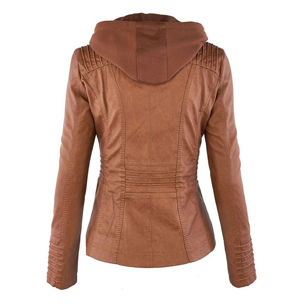 Women's PU Leather Jacket with Hood | Stylish & Versatile | Zip-Up | Casual Fall & Winter Wear