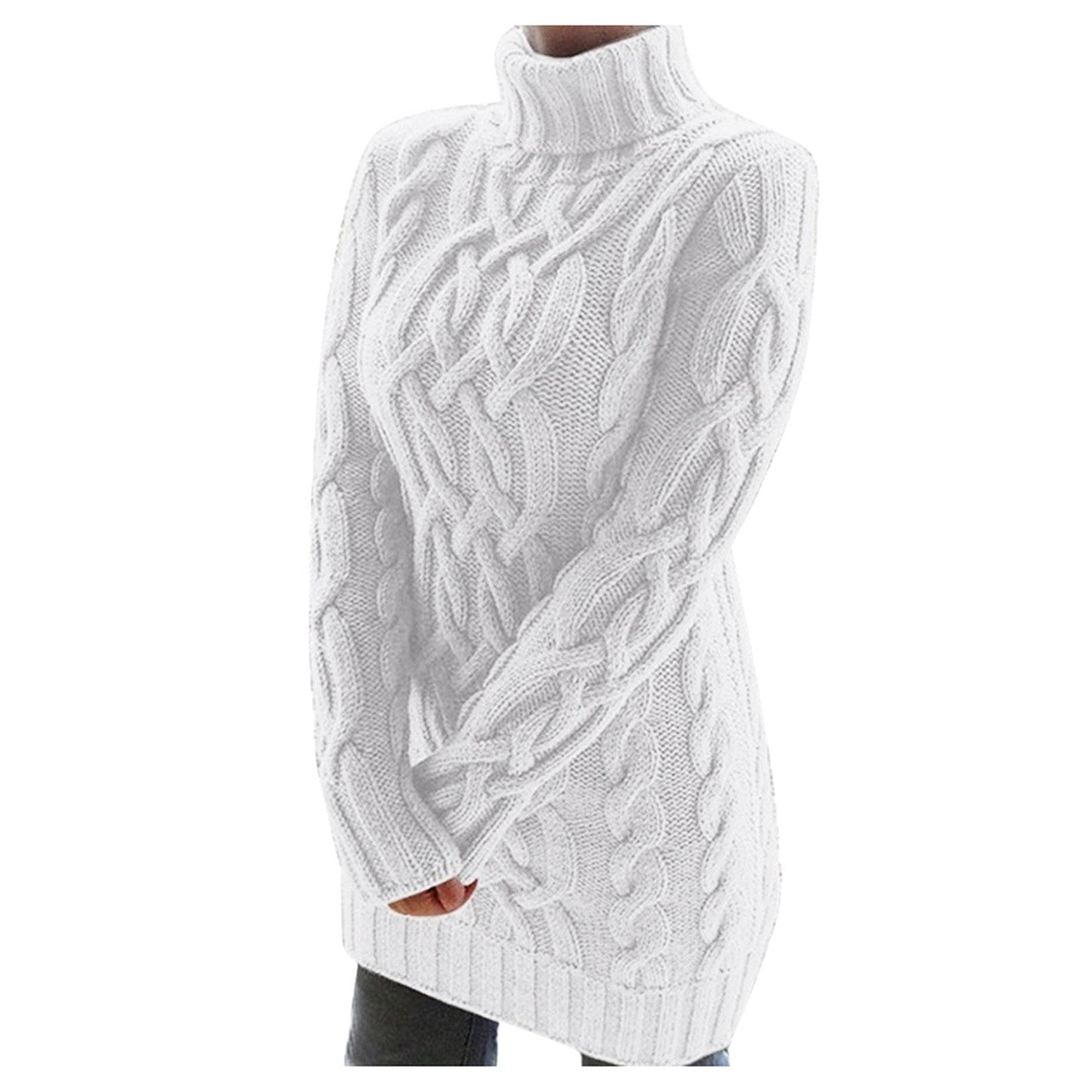 Cable Knit Turtleneck Sweater Dress | Longline Design | Cosy Winter Wear