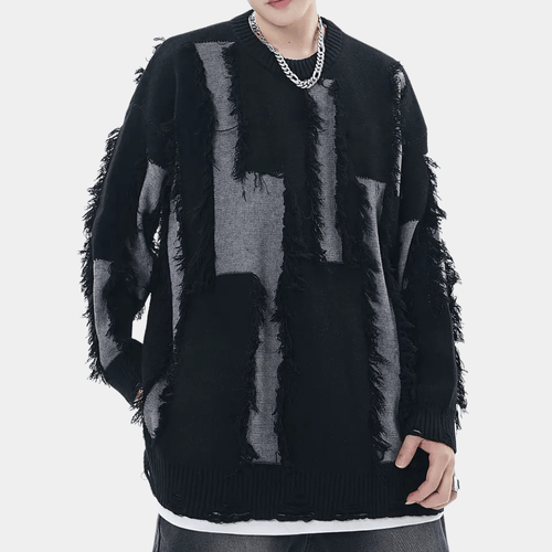 Abstract Distressed Knit Sweater | Oversized Fit | Soft Acrylic Blend | Edgy Streetwear