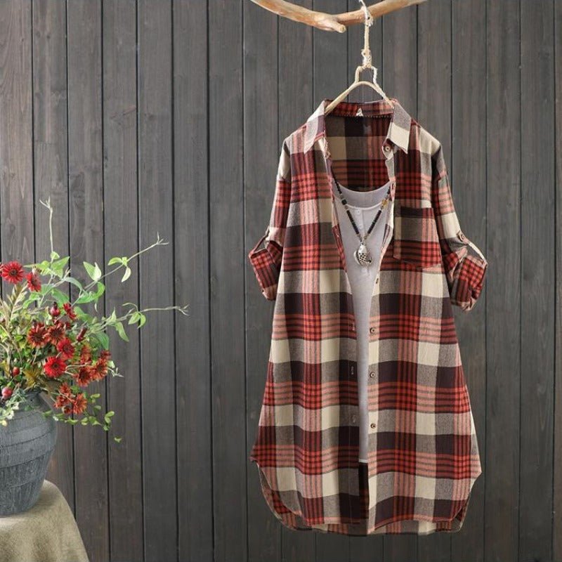 Plaid Longline Shirt | Soft Brushed Fabric | Relaxed Layering Fit