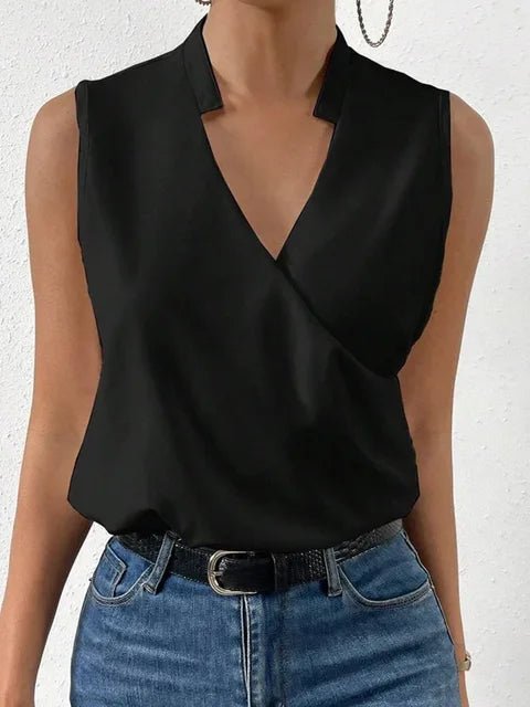 Sleeveless Wrap Neck Blouse | Soft Drape | Lightweight Office-to-Casual Top