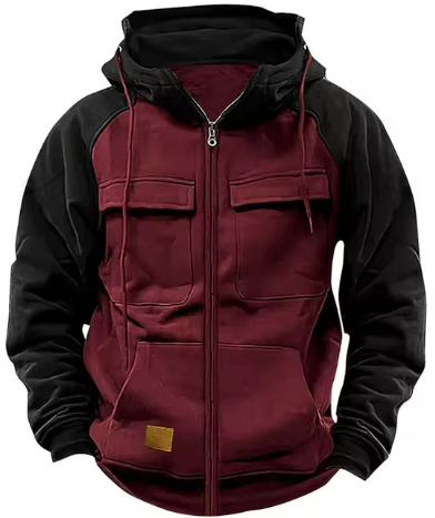 Men’s Tactical Zip Hoodie | Multi-Pocket Utility Design | Fleece-Lined Streetwear