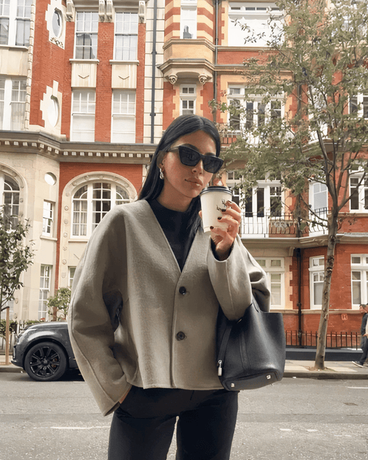 Cropped Double-Breasted Coat | Modern Minimalist Style | Wool Blend | Chic Outerwear