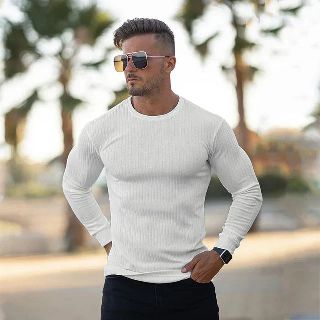 Ribbed Slim-Fit Pullover | Lightweight Long-Sleeve Sweater | Everyday Casual