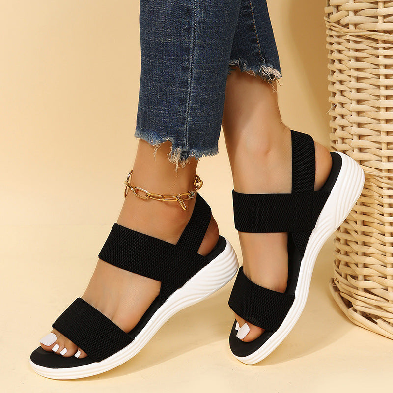 Elastic Slingback Sandals | Cushioned Sole & Patterned Strap | Casual Walkable Design