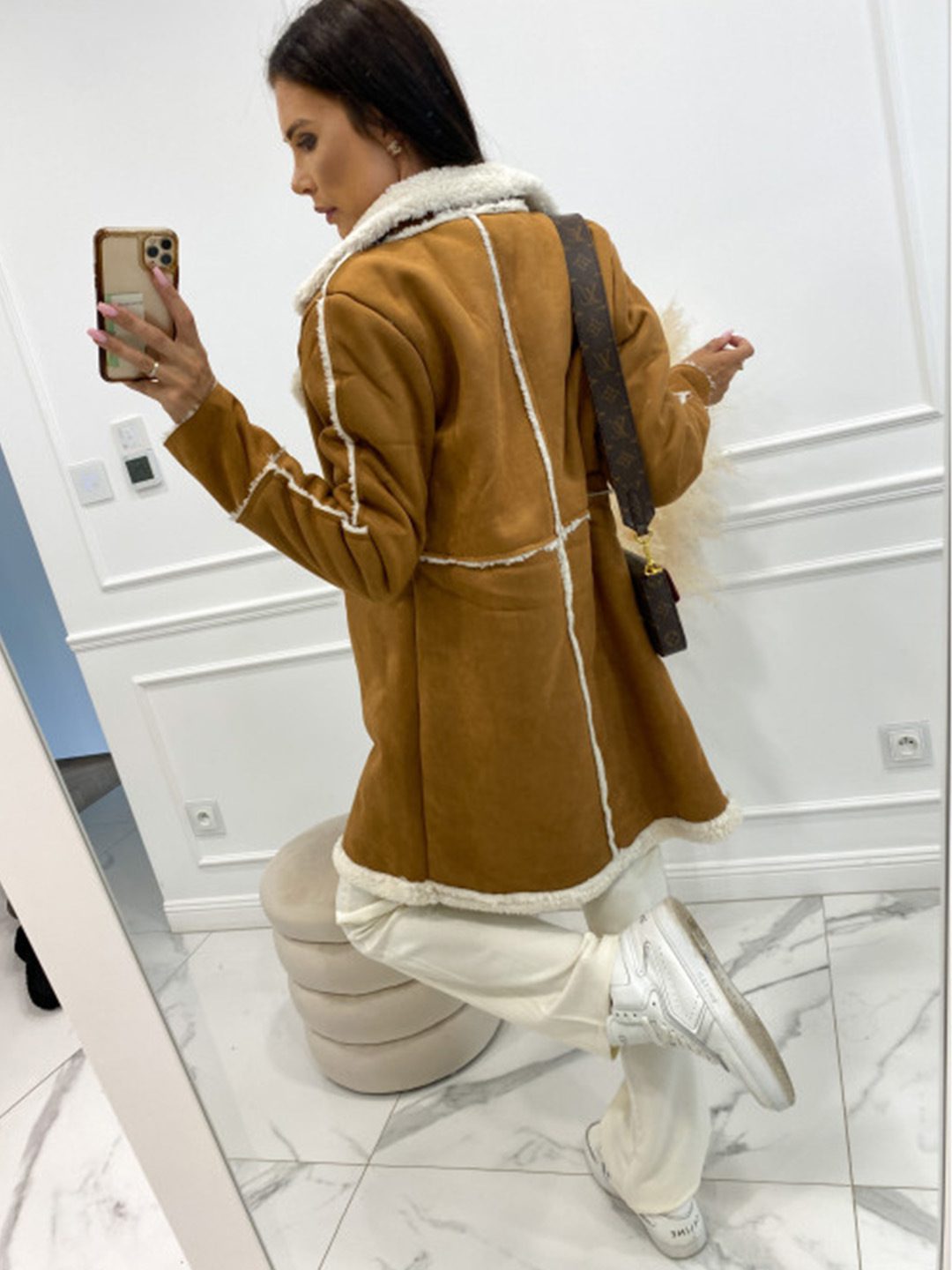 Shearling-Lined PU Leather Jacket | Cozy Warmth | Faux Shearling Trim | Winter Casual Chic