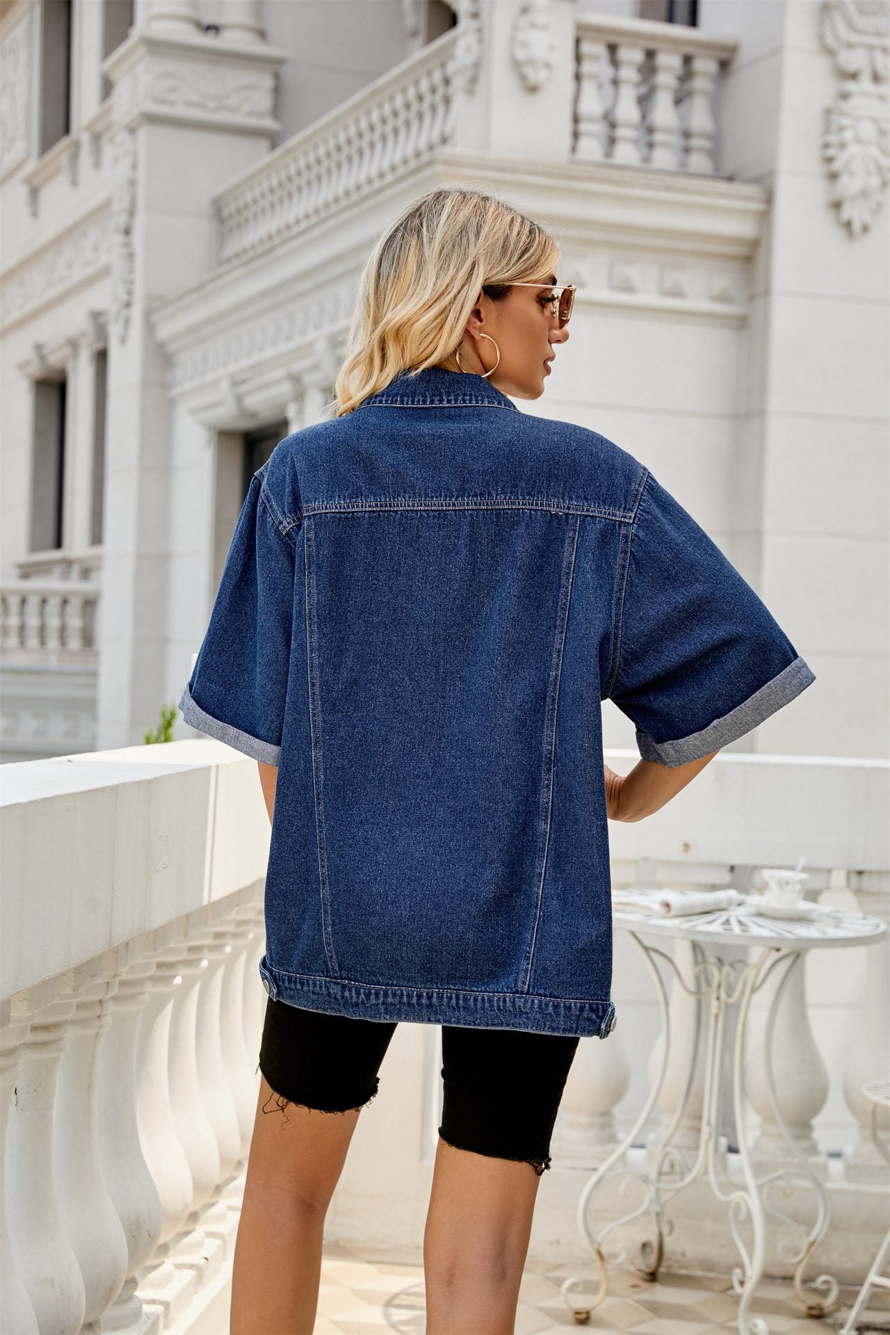 Women's Short-Sleeve Oversized Denim Shirt | Casual & Trendy | Button-Up | Summer Layer