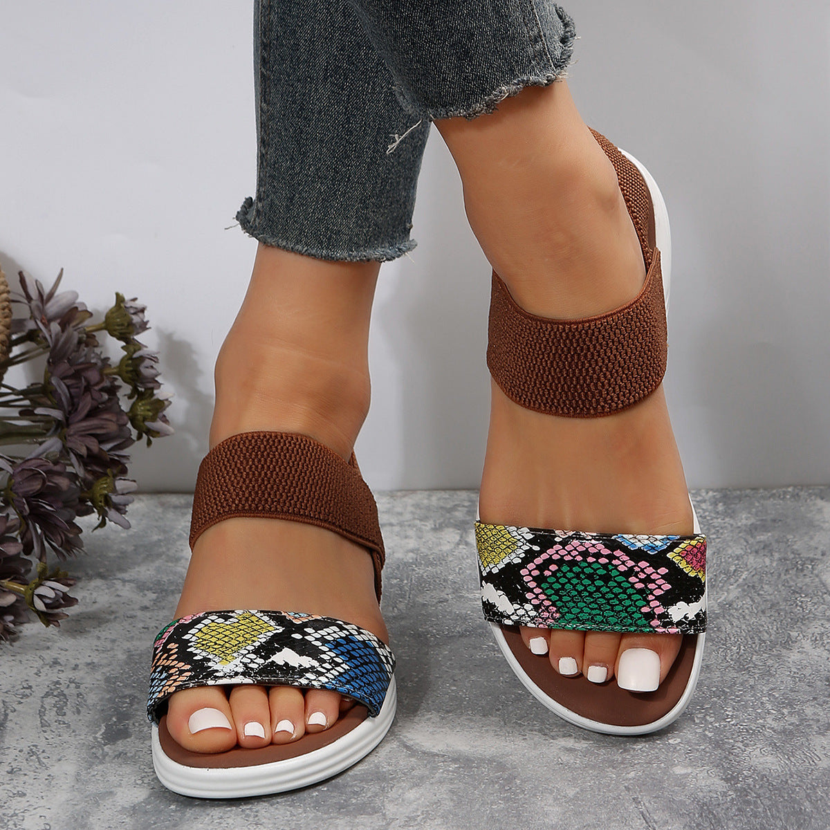 Elastic Slingback Sandals | Cushioned Sole & Patterned Strap | Casual Walkable Design