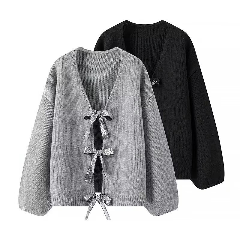 Elegant Bow-Accent Cardigan | Soft Knit Fabric | Open-Front Design | Chic Layering Piece