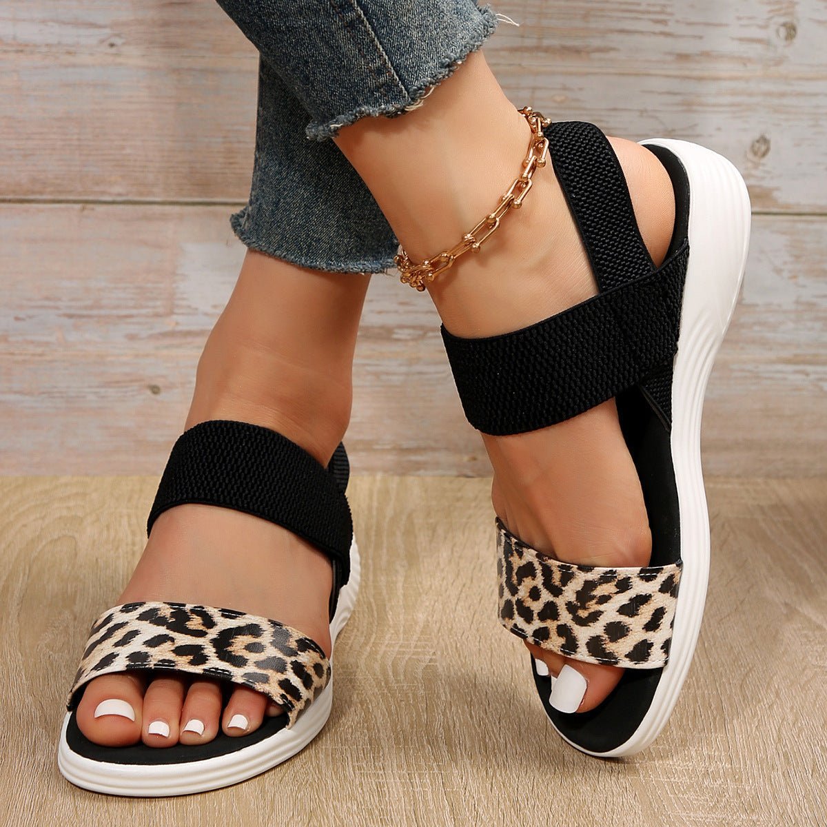 Elastic Slingback Sandals | Cushioned Sole & Patterned Strap | Casual Walkable Design