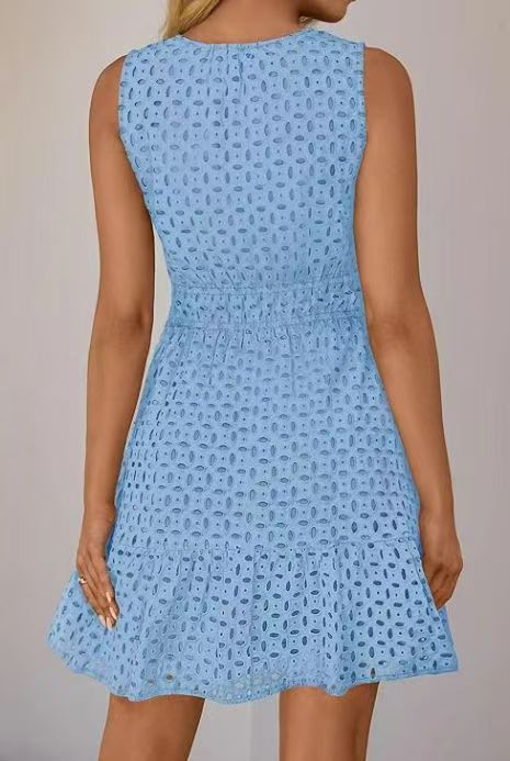 Sleeveless Eyelet Dress | Fit-and-Flare with Tiered Hem | Lightweight Summer Style