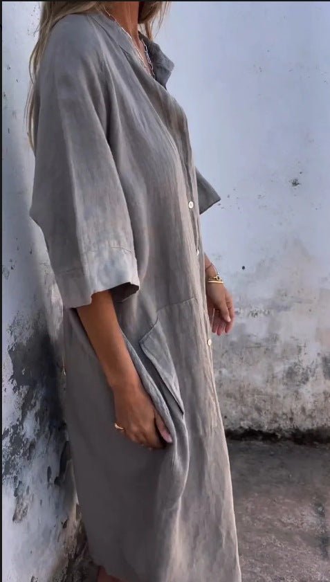 Relaxed Button-Down Shirt Dress | Versatile Summer Style | Linnen Blend | Casual Everyday Wear