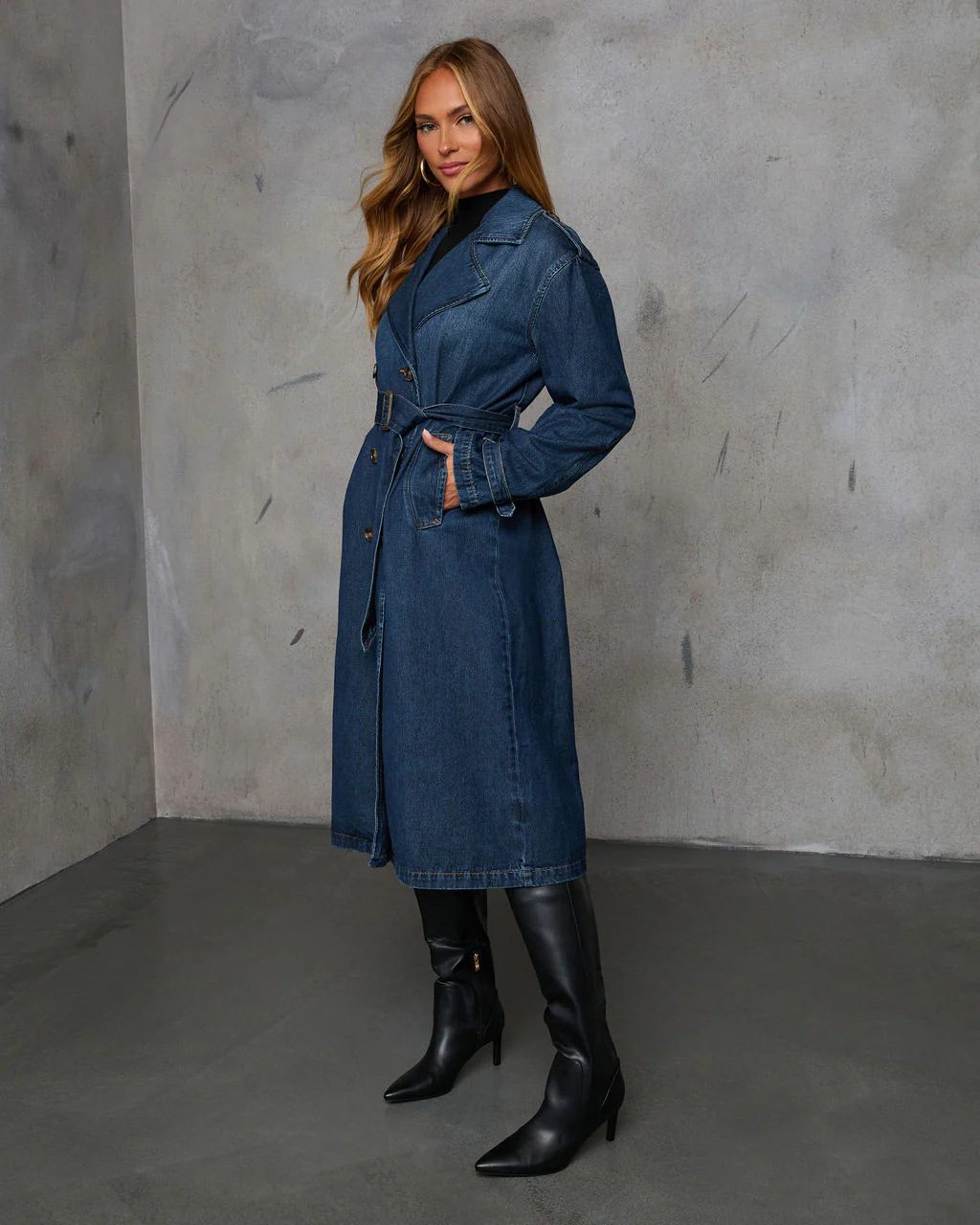 Women's Long Denim Trench Coat | Classic & Timeless | Button-Up | Casual Fall Outerwear