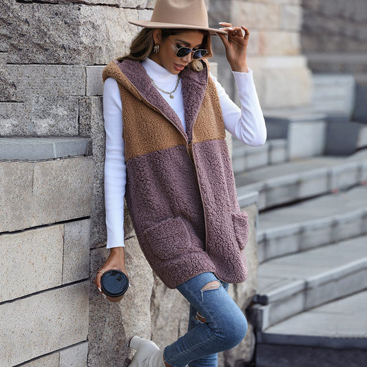 Colourblock Sherpa Hooded Vest | Cozy Layering Piece | Plush Fleece | Casual Fall & Winter Style