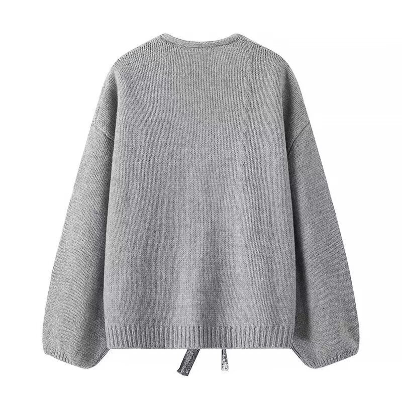 Elegant Bow-Accent Cardigan | Soft Knit Fabric | Open-Front Design | Chic Layering Piece