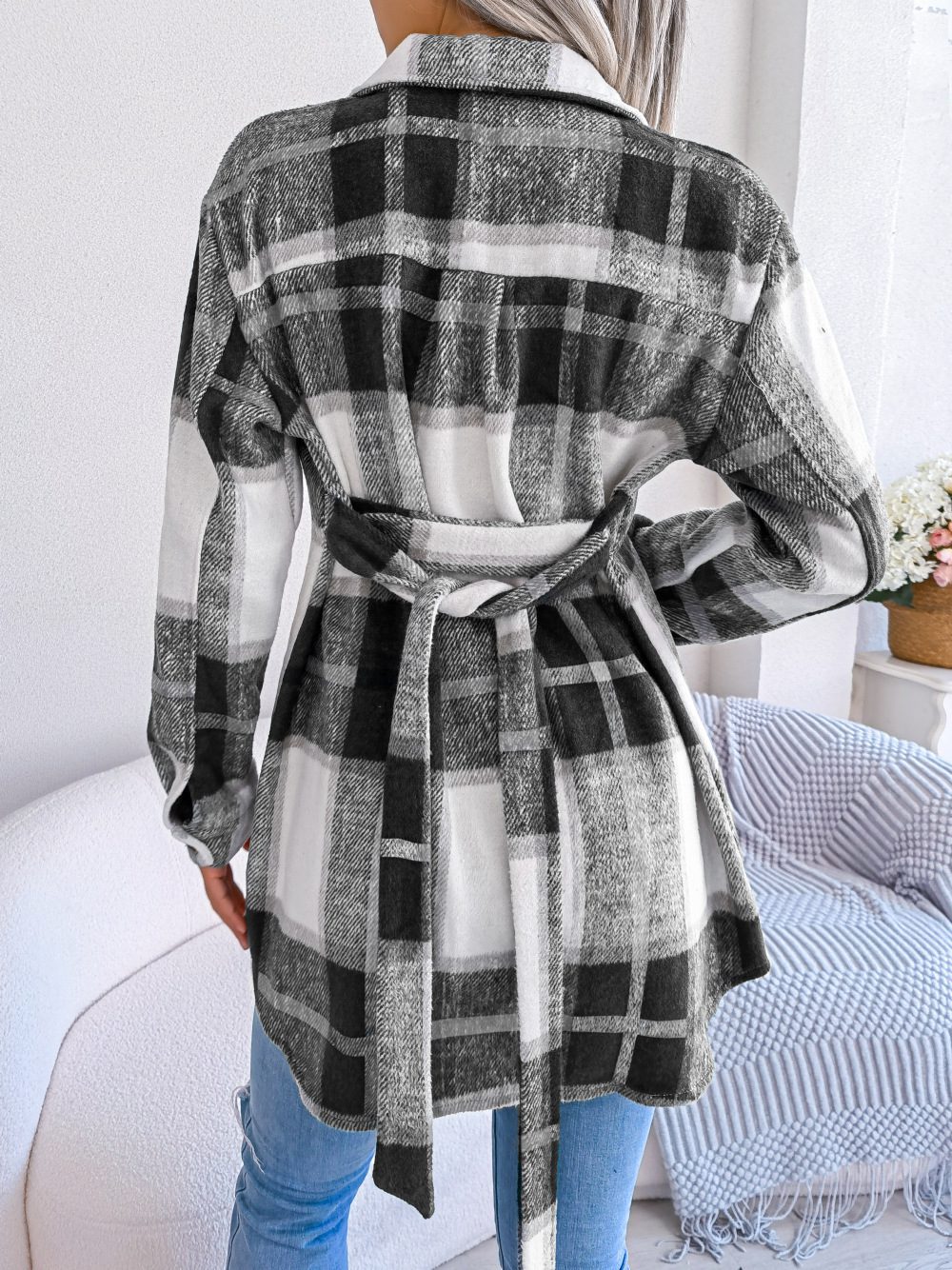 Belted Plaid Shacket | Polyester Blend | Flattering and Trendy