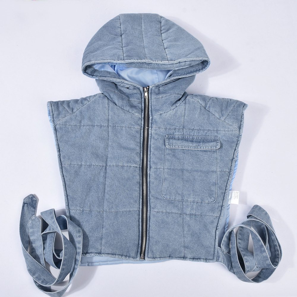 Cropped Denim Hooded Vest | Adjustable Side Ties | Cotton Blend | Streetwear Chic