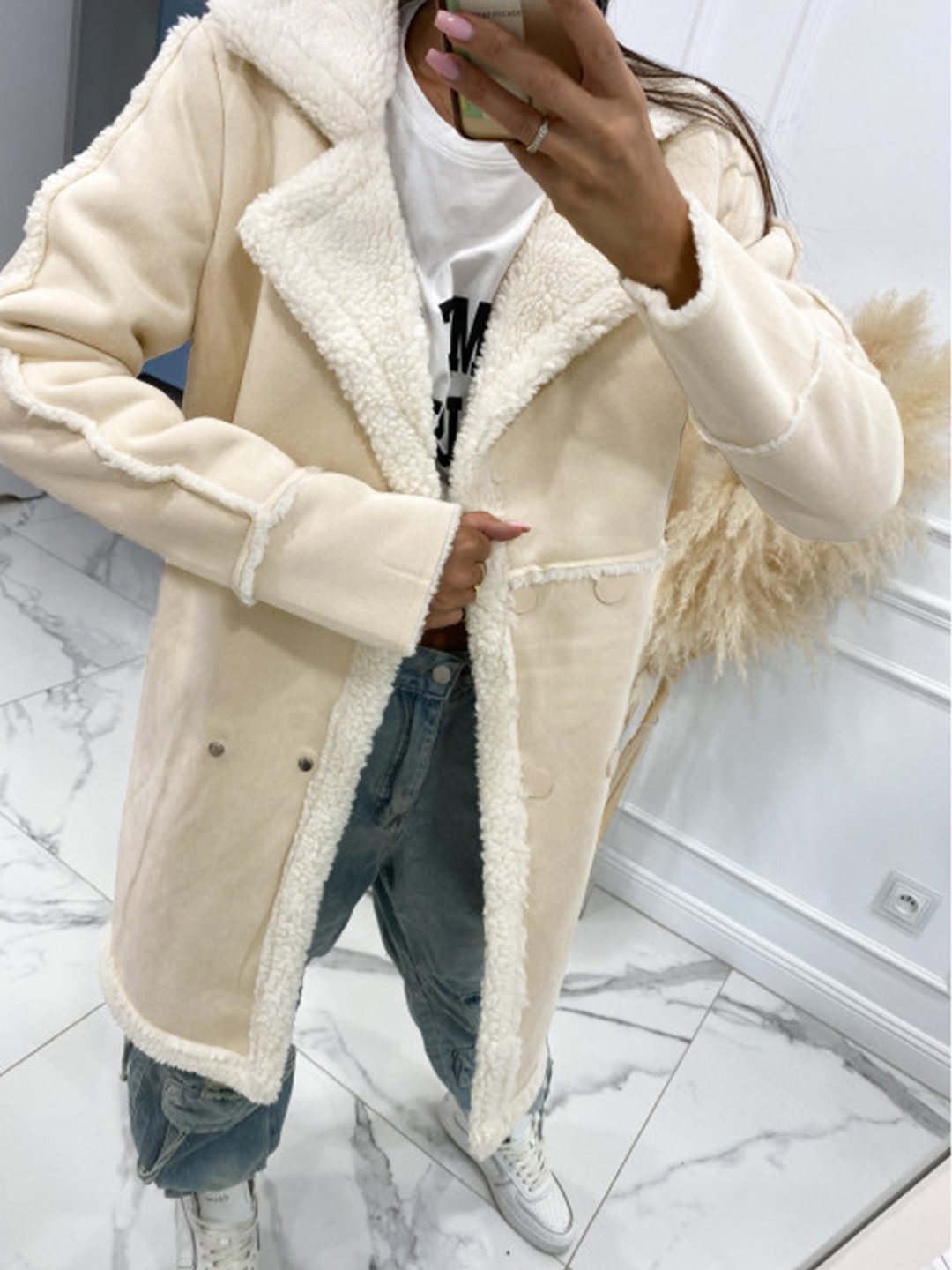 Shearling-Lined PU Leather Jacket | Cozy Warmth | Faux Shearling Trim | Winter Casual Chic