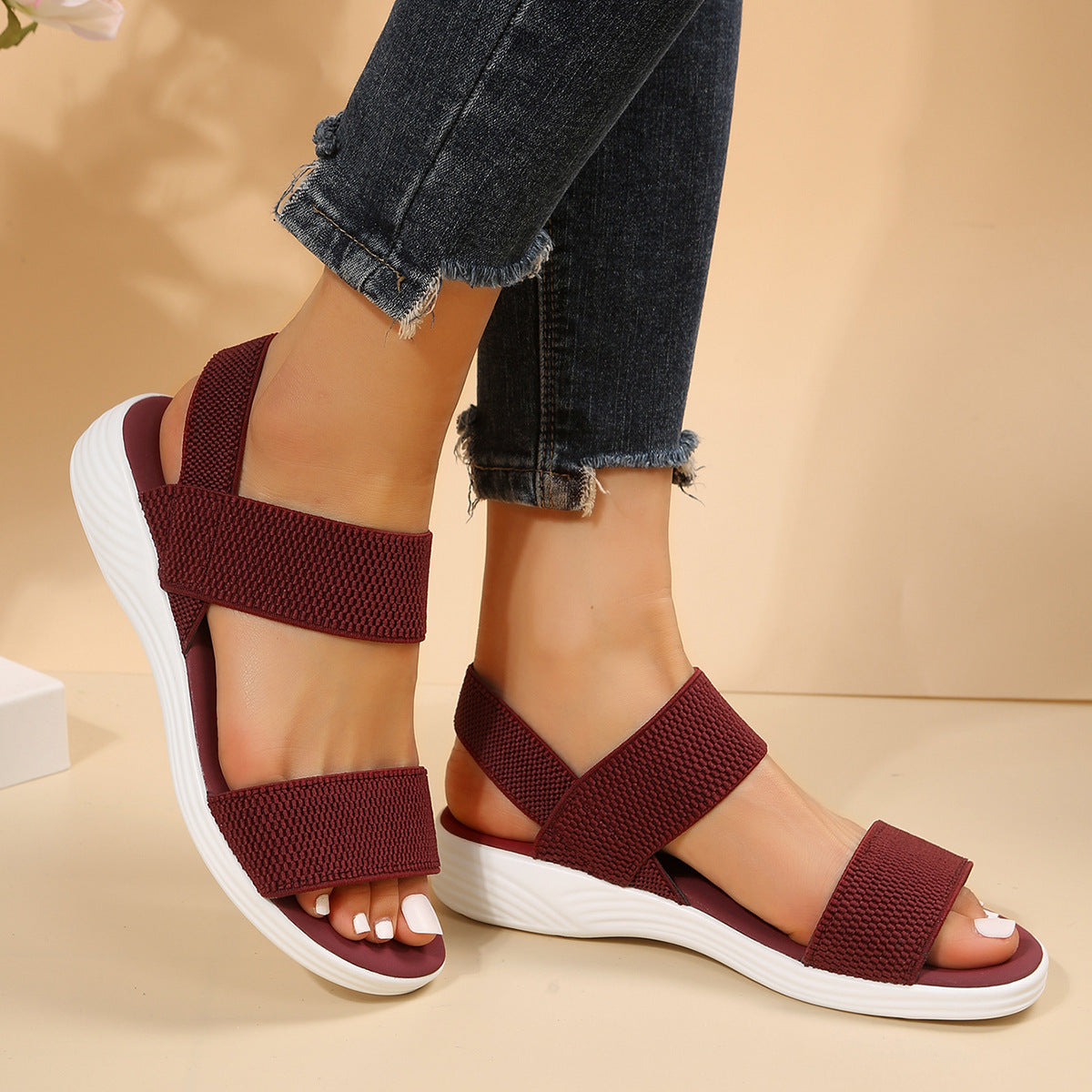Elastic Slingback Sandals | Cushioned Sole & Patterned Strap | Casual Walkable Design