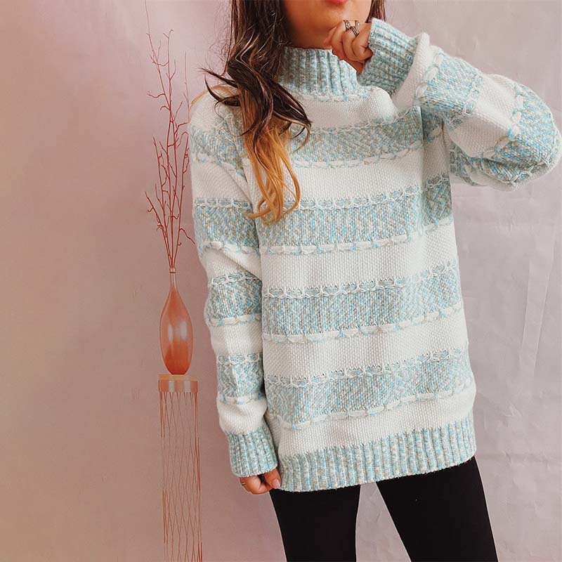 Chunky Knit Sweater | Pink and White Stripes | Acrylic Blend | Winter Casual