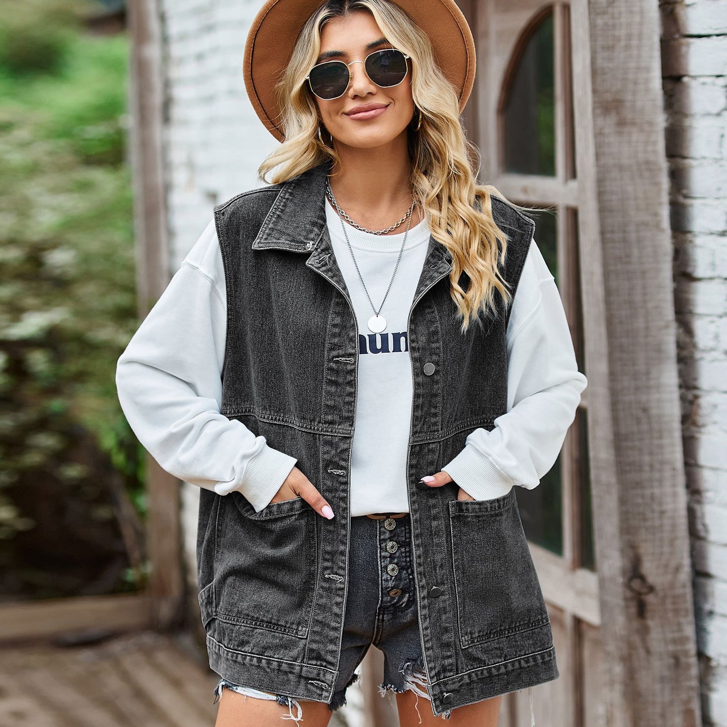 Casual Denim Vest with Hood | Relaxed Fit | Cotton Blend | Everyday Street Style