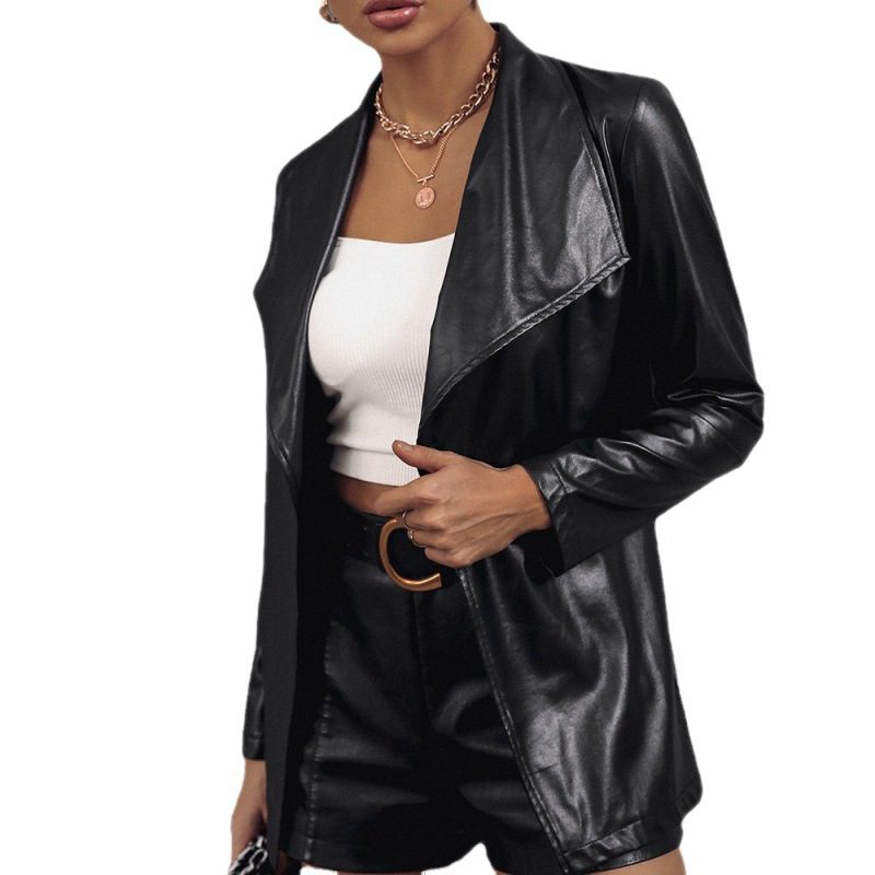 PU Leather Blazer Jacket | Sleek & Edgy | Open Front | Chic Fall & Winter Layering