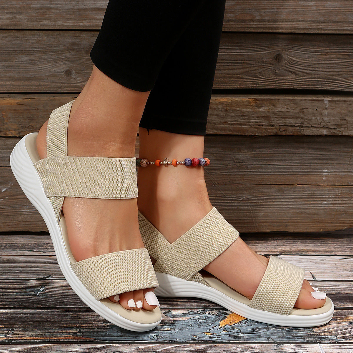 Elastic Slingback Sandals | Cushioned Sole & Patterned Strap | Casual Walkable Design