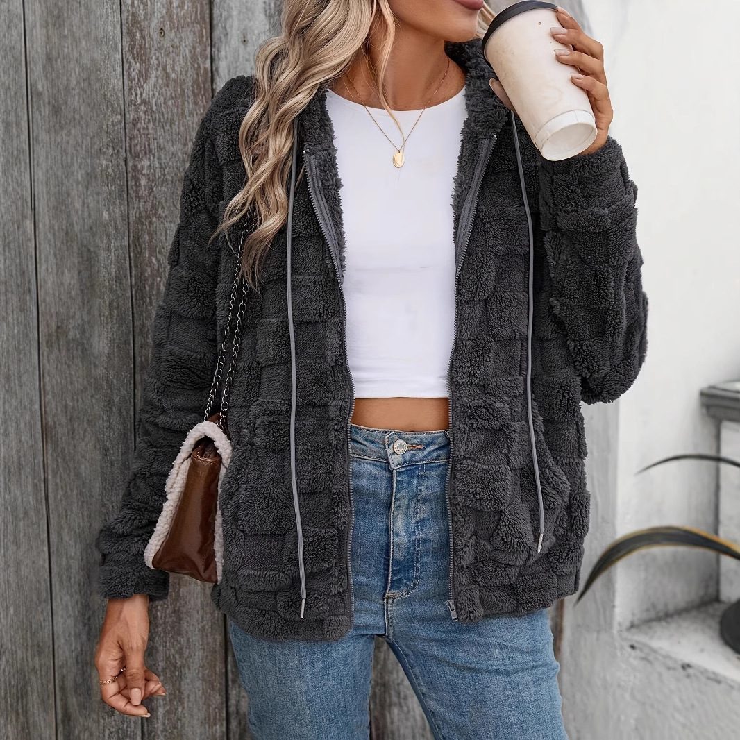 Casual Faux Fur Zip-Up Hoodie | Soft Plush Comfort | Polyester Blend | Everyday Outerwear
