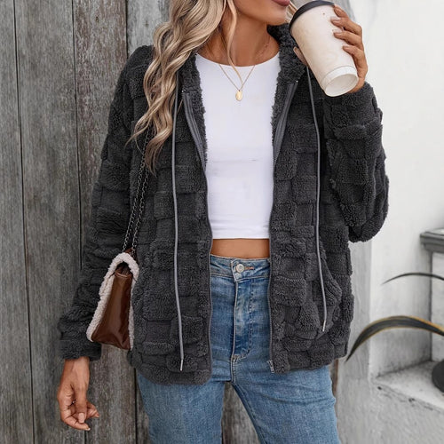 Casual Faux Fur Zip-Up Hoodie | Soft Plush Comfort | Polyester Blend | Everyday Outerwear