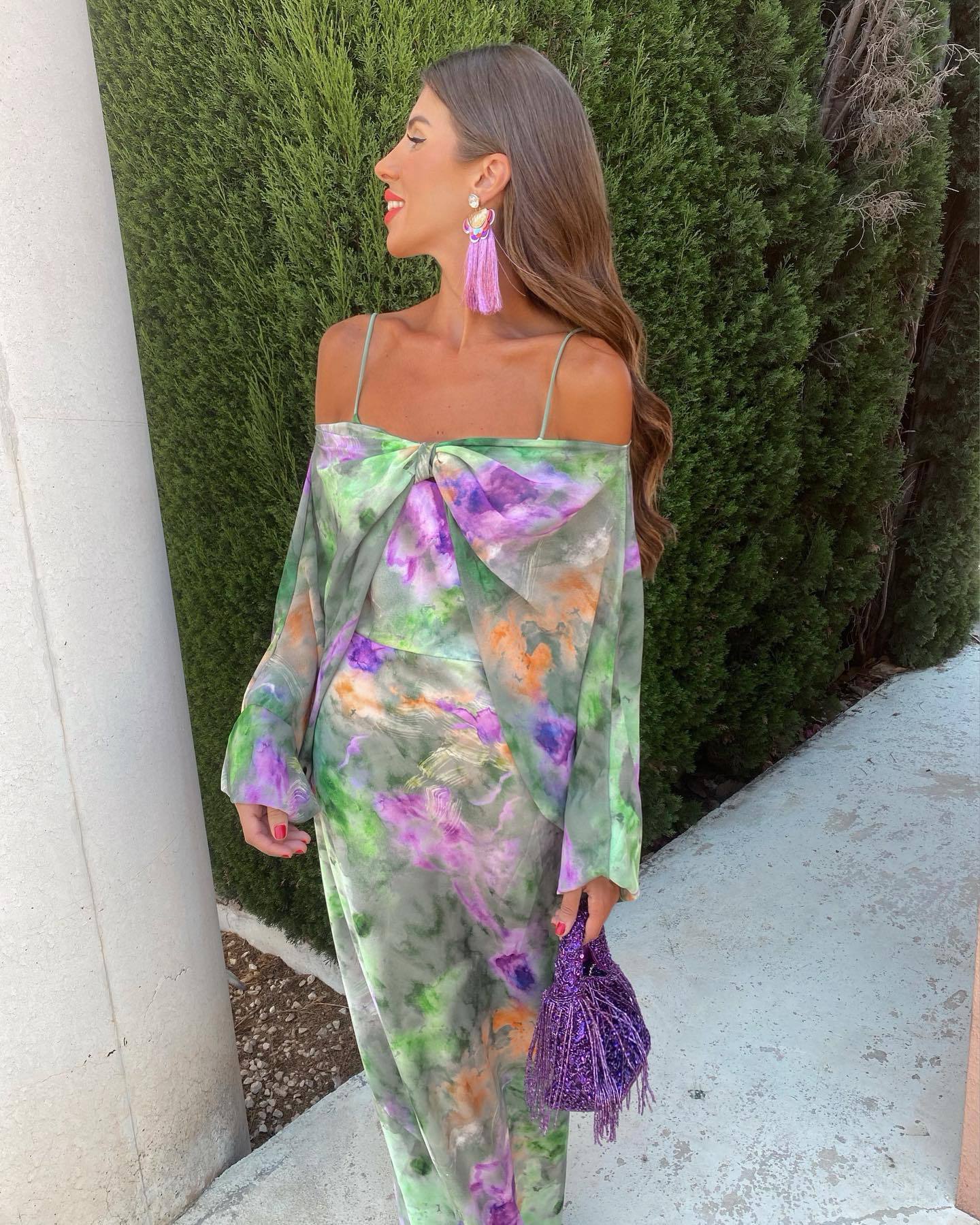 Two-Piece Floral Chiffon Dress Set | Cowl Neck Top & Maxi Skirt | Elegant Summer Occasion Wear