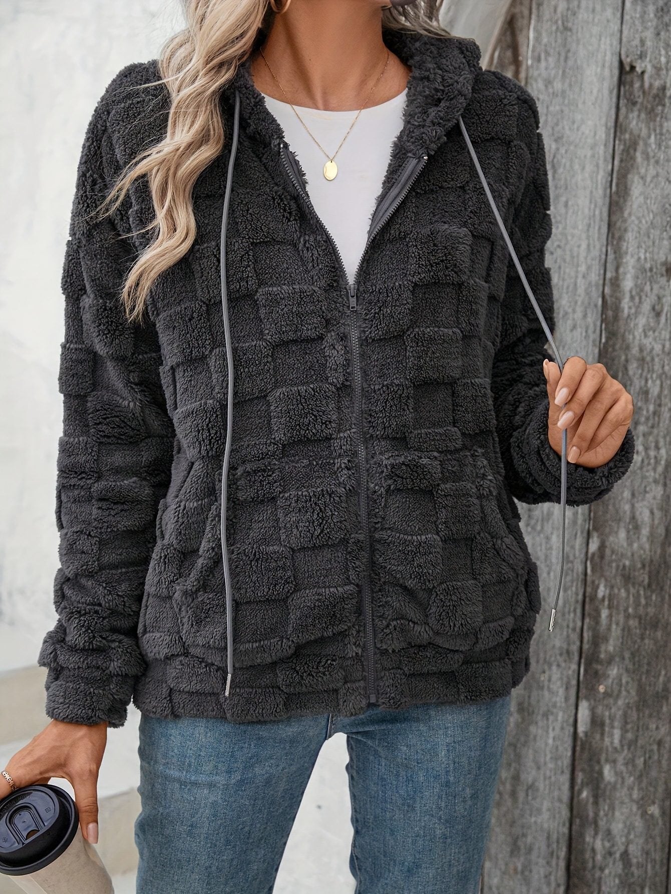 Casual Faux Fur Zip-Up Hoodie | Soft Plush Comfort | Polyester Blend | Everyday Outerwear