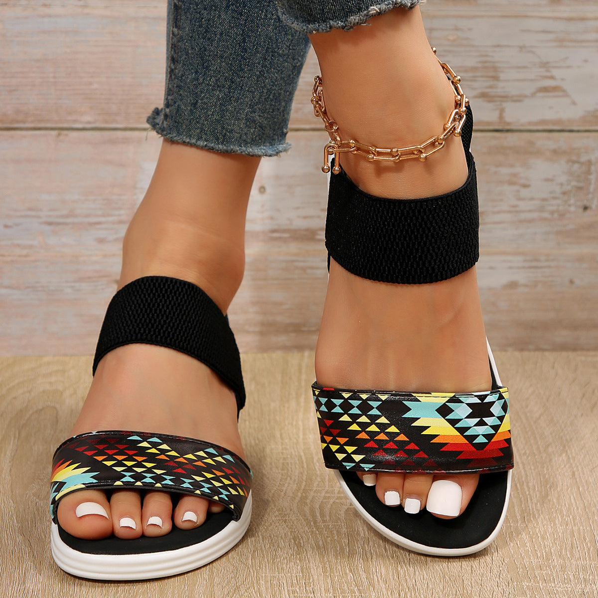 Elastic Slingback Sandals | Cushioned Sole & Patterned Strap | Casual Walkable Design