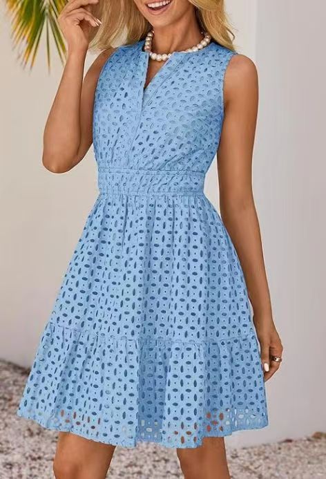 Sleeveless Eyelet Dress | Fit-and-Flare with Tiered Hem | Lightweight Summer Style