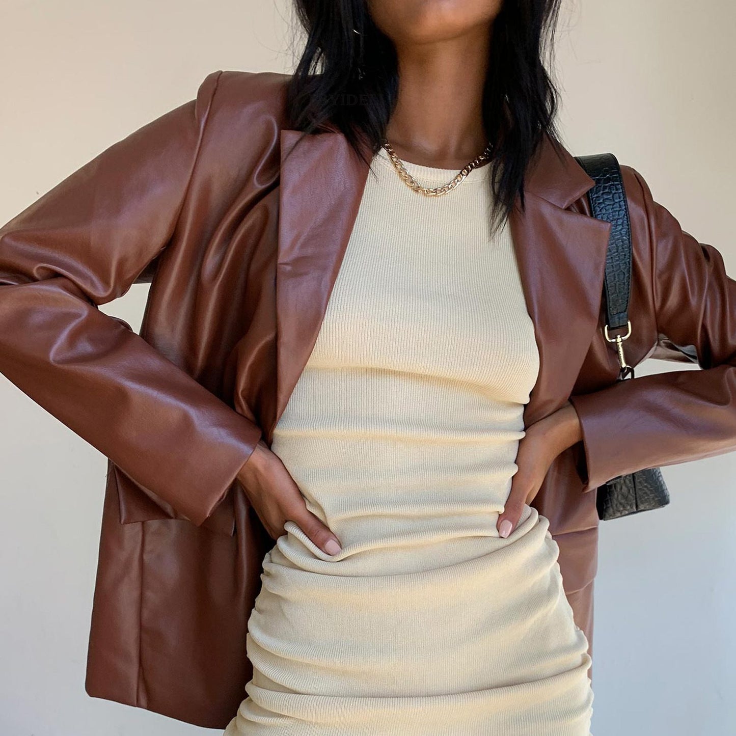 Women's Oversized PU Leather Blazer | Chic & Edgy | Button-Up | Fall & Spring Outerwear
