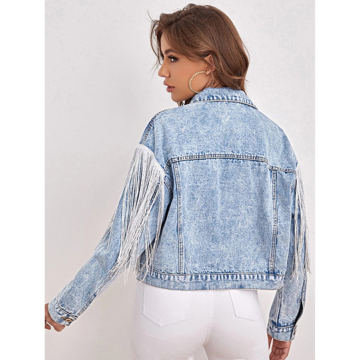 Fringed Denim Jacket | Western-Inspired Style | 100% Cotton | Casual Statement Piece