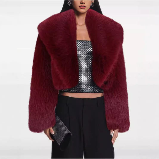 Cropped Faux Fur Jacket | Glamorous Evening Layer | Polyester Blend | Chic Winter Wear