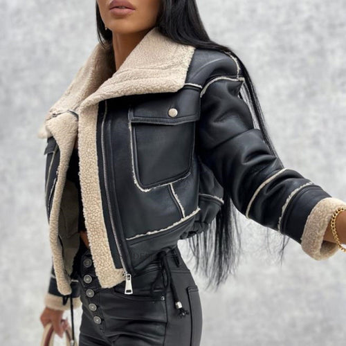 Faux Leather Aviator Jacket | Warm Sherpa Lining | Cropped Fit | Winter-Ready Style