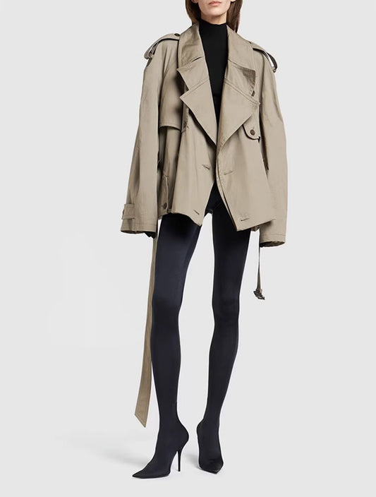 Cropped Trench Jacket | Polyester Blend | Modern and Versatile