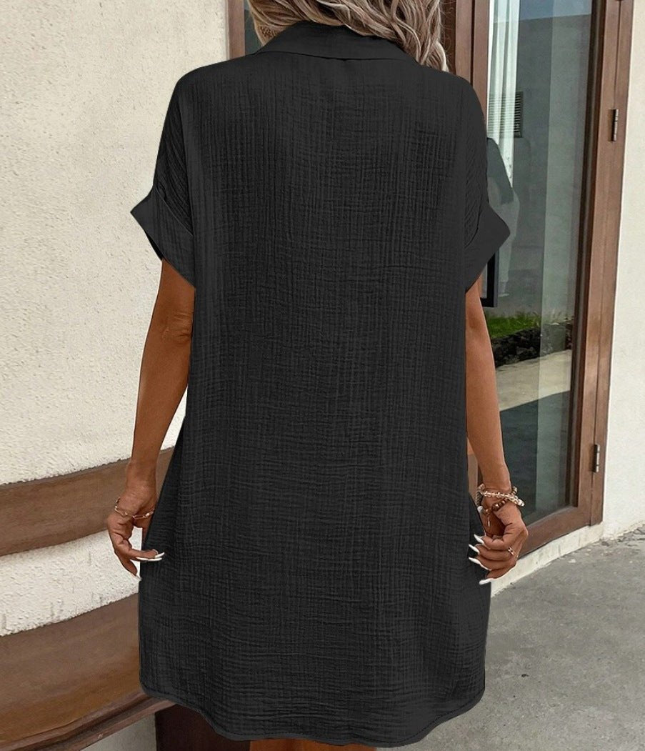 Button-Front Shirt Dress | Lightweight Linen Blend | Functional Pockets | Casual Summer Style