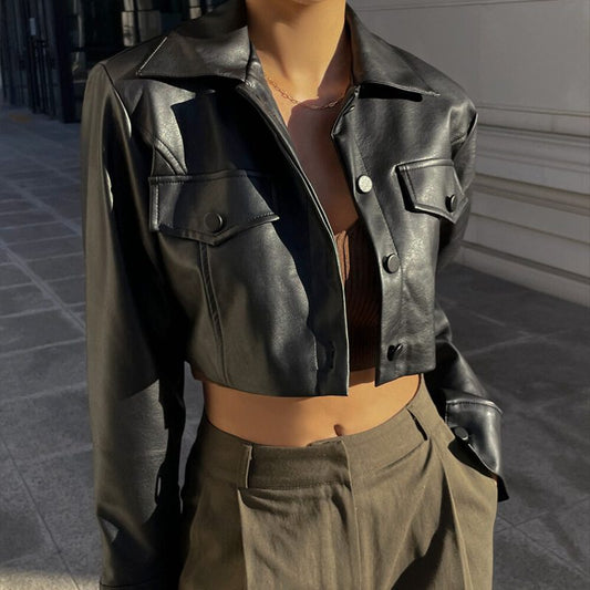 Cropped PU Leather Jacket | Sleek Modern Design | Lightweight | Edgy Streetwear